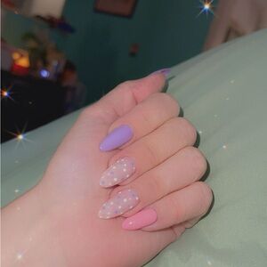 Pastel Pink and Purple Polka Dot press on set